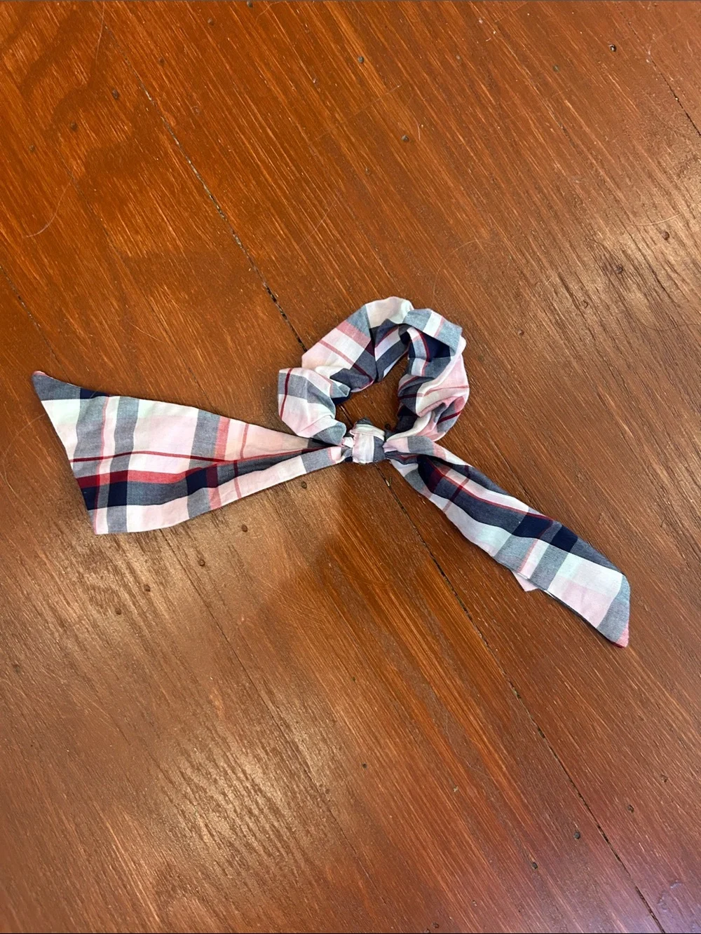 Gymboree Pink Navy and White Plaid Bow Scrunchie with Ribbon Tails